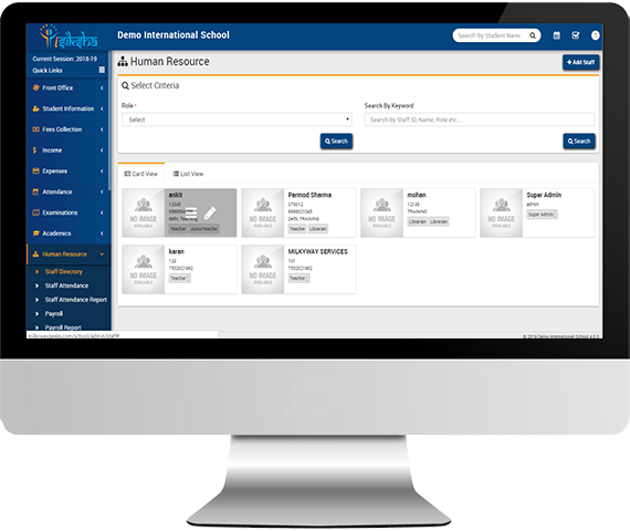 Staff details for school erp